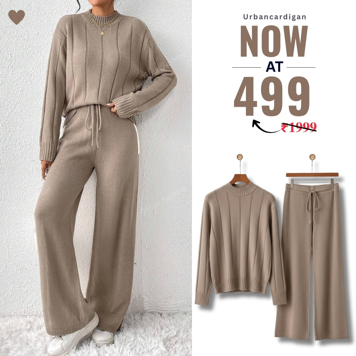 Winter Co-ord Sets for Women : Cozy Chic | Warm Light Brown | WCS-15