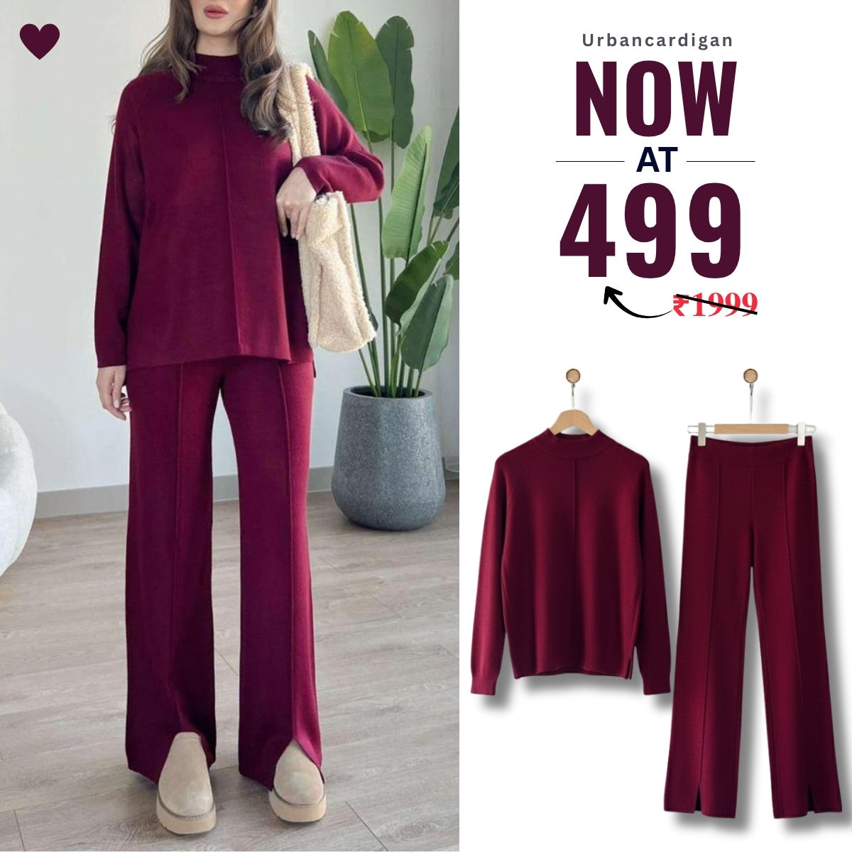 Winter Co-ord Sets for Women : Cozy Chic | Wine | WCS-18