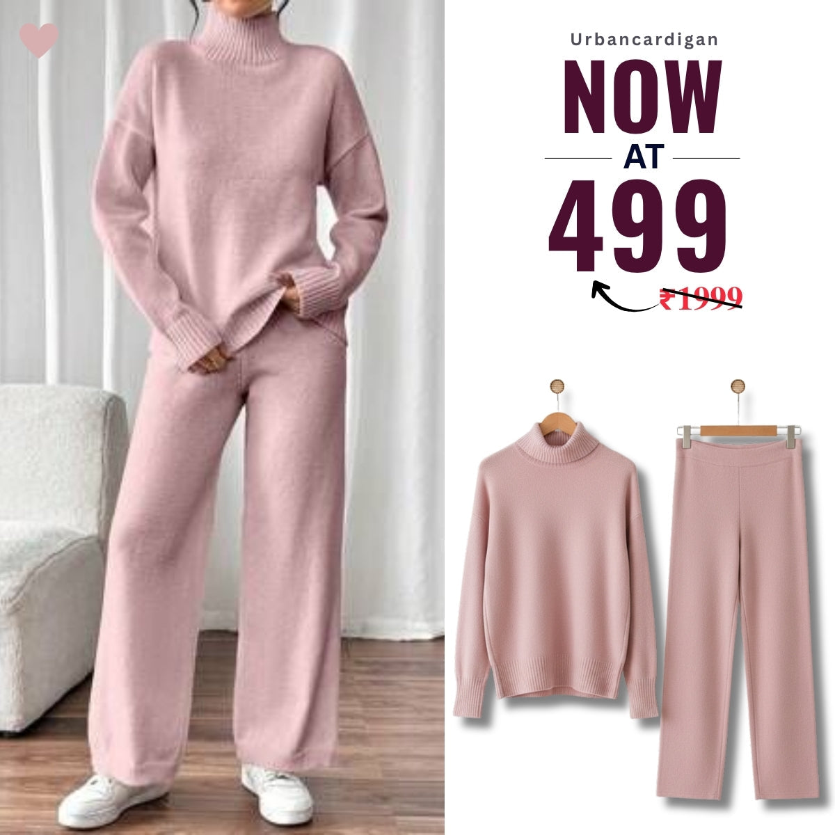 Winter Co-ord Sets for Women : Cozy Chic | Pink | WCS-20